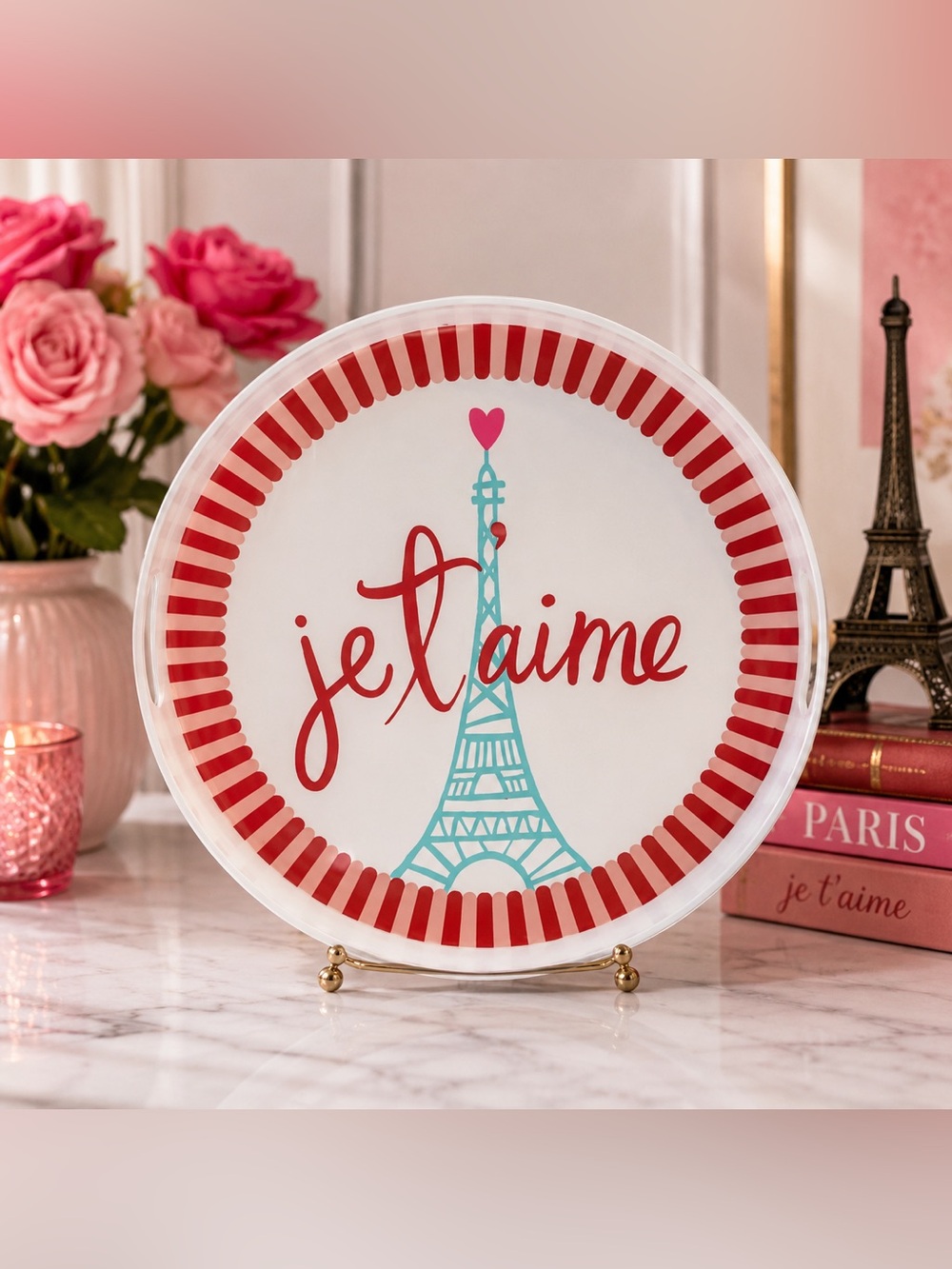 Valentine’s Day Je T’aime Eiffel Tower Paris Themed Serving Tray‎